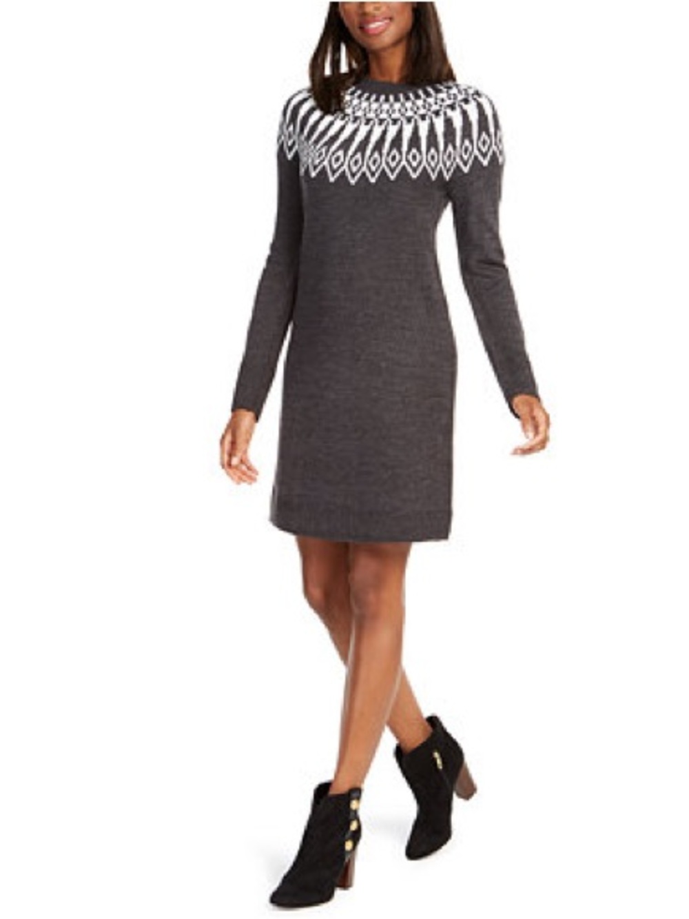 Tommy Hilfiger Women’s Charcoal Gray Knit Yoke Sweater Dress